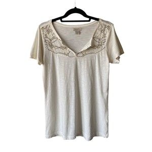 Lucky Brand Beaded Eyelet Embellished T-Shirt